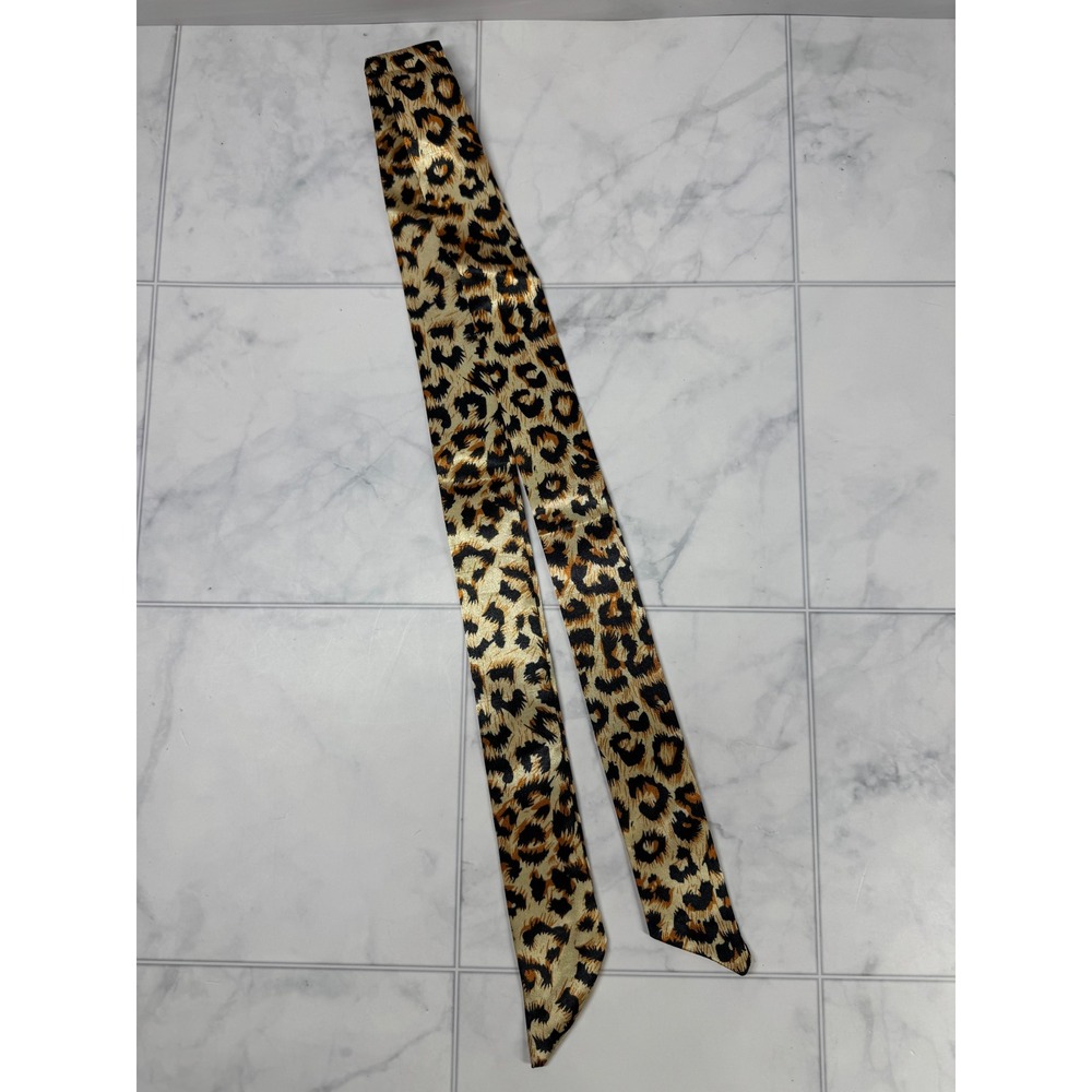 Leopard Print Skinny Scarf Animal Pattern Satin Neck Tie Headband New